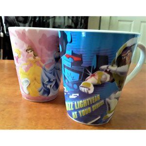 Buzz Lightyear Disney Princess full size porcelin cups 2 for 1 Elsa Anna gift